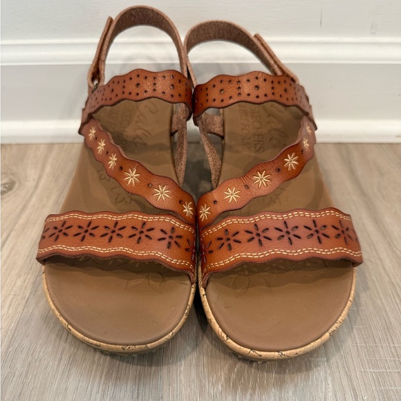 Skechers Shoes - Skechers Cali Brown Leather Wedge Sandals – Comfort Luxe Foam – Approx Size 7.5